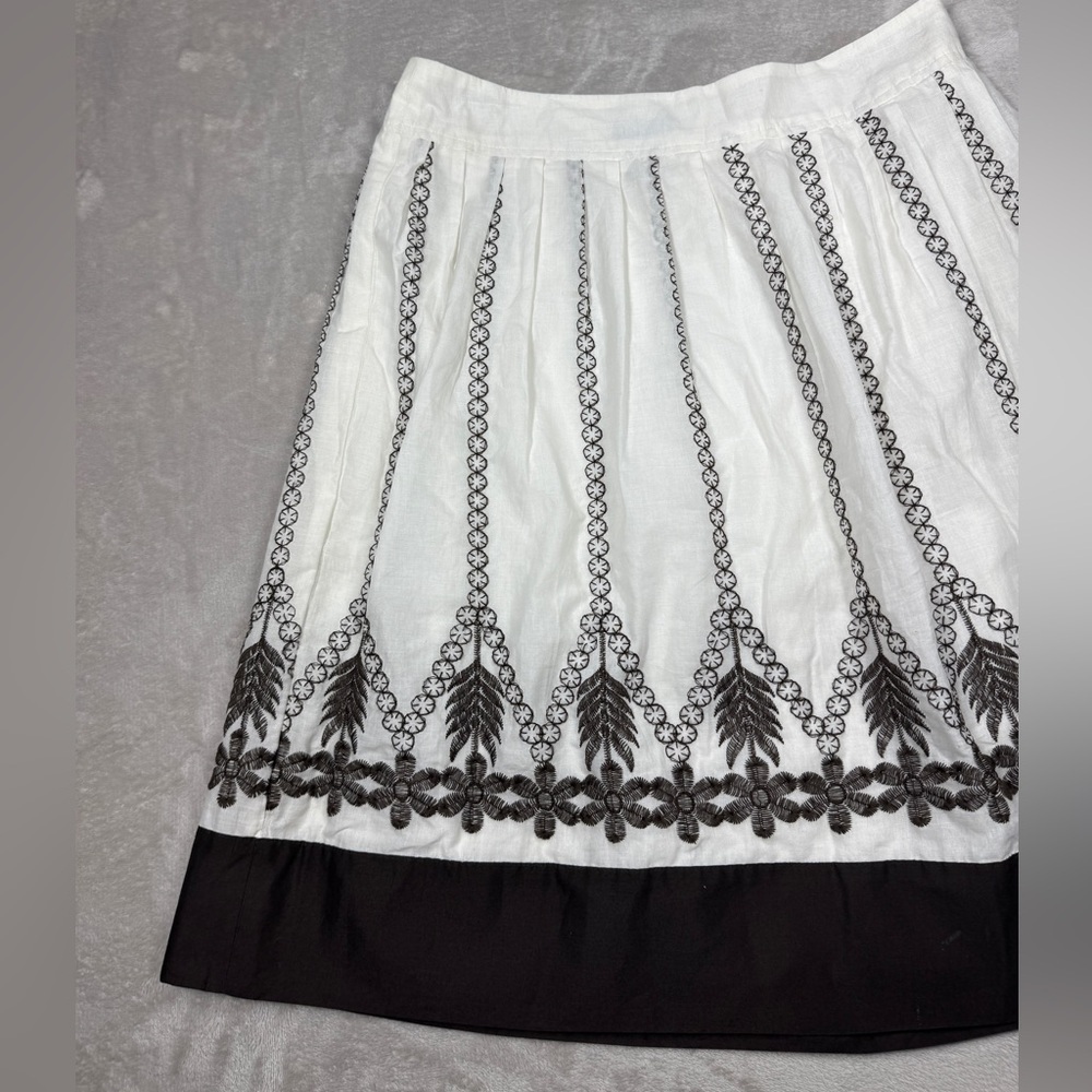 Ann Taylor Factory Boho A Line Cotton Embroidered Floral White Brown Skirt 0 - Picture 2 of 15